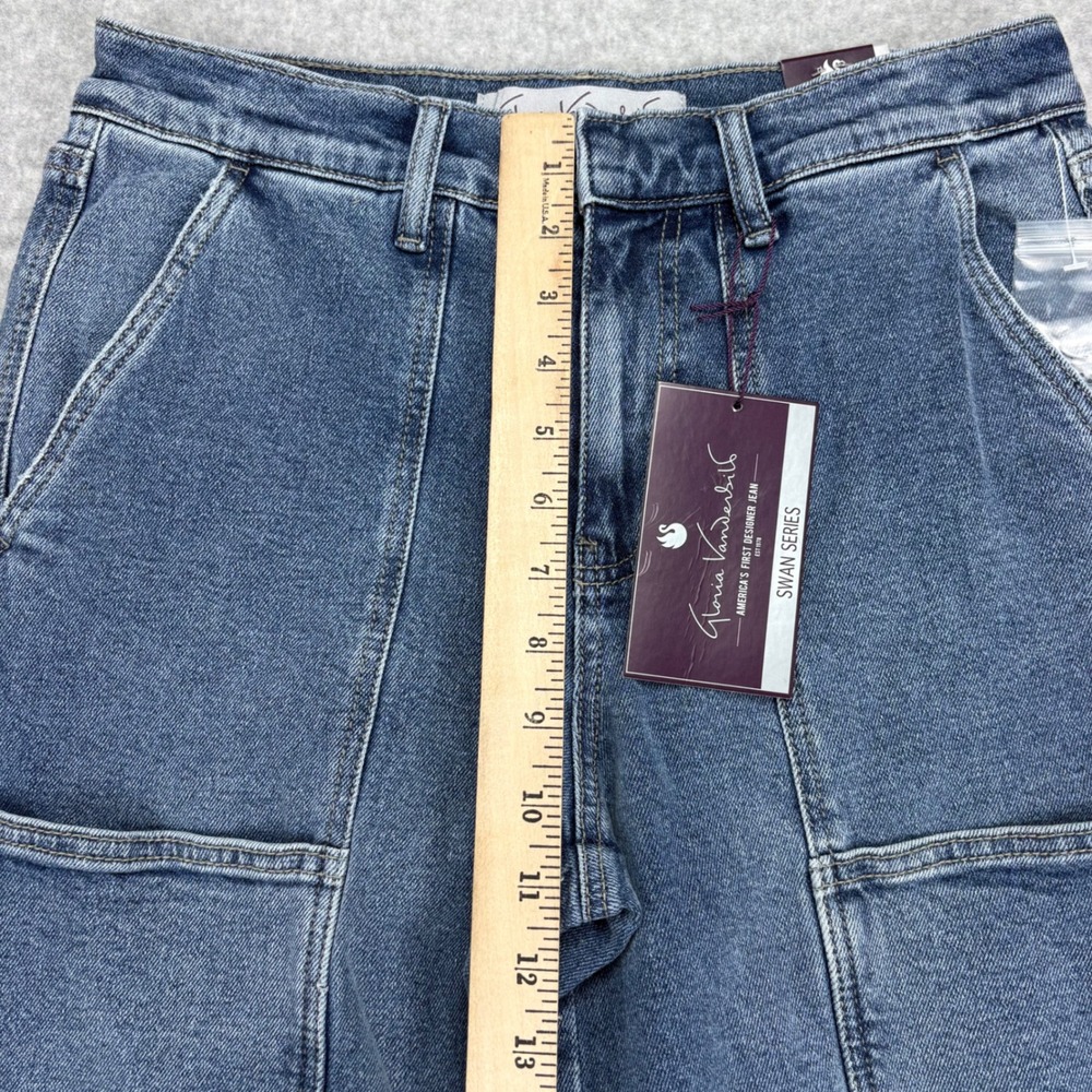 Gloria Vanderbilt Wide Leg Jeans Womens 4 Blue High Rise Dark Wash Cropped Boho - Picture 6 of 10